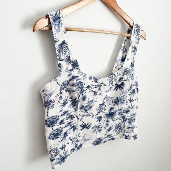 Abercrombie Tropical blue print linen crop top Sz. L - Picture 7 of 7